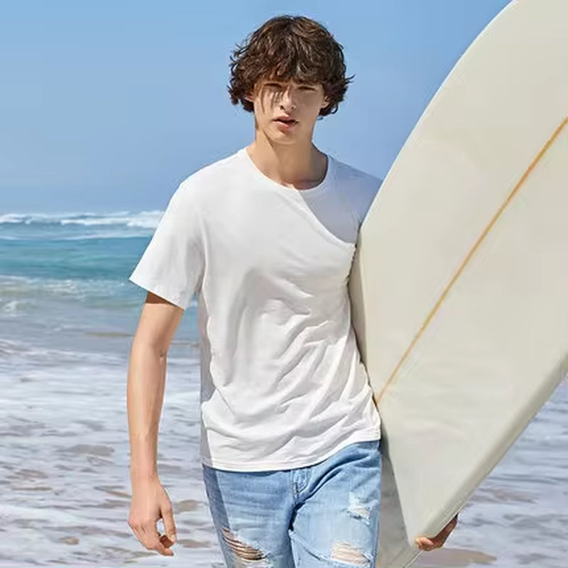 Summer Cotton T Shirts Men 2025 Simple O Neck Stretch Solid New Tops Clothing Casual Tshirt Man Streetwear Cool Tee Shirts