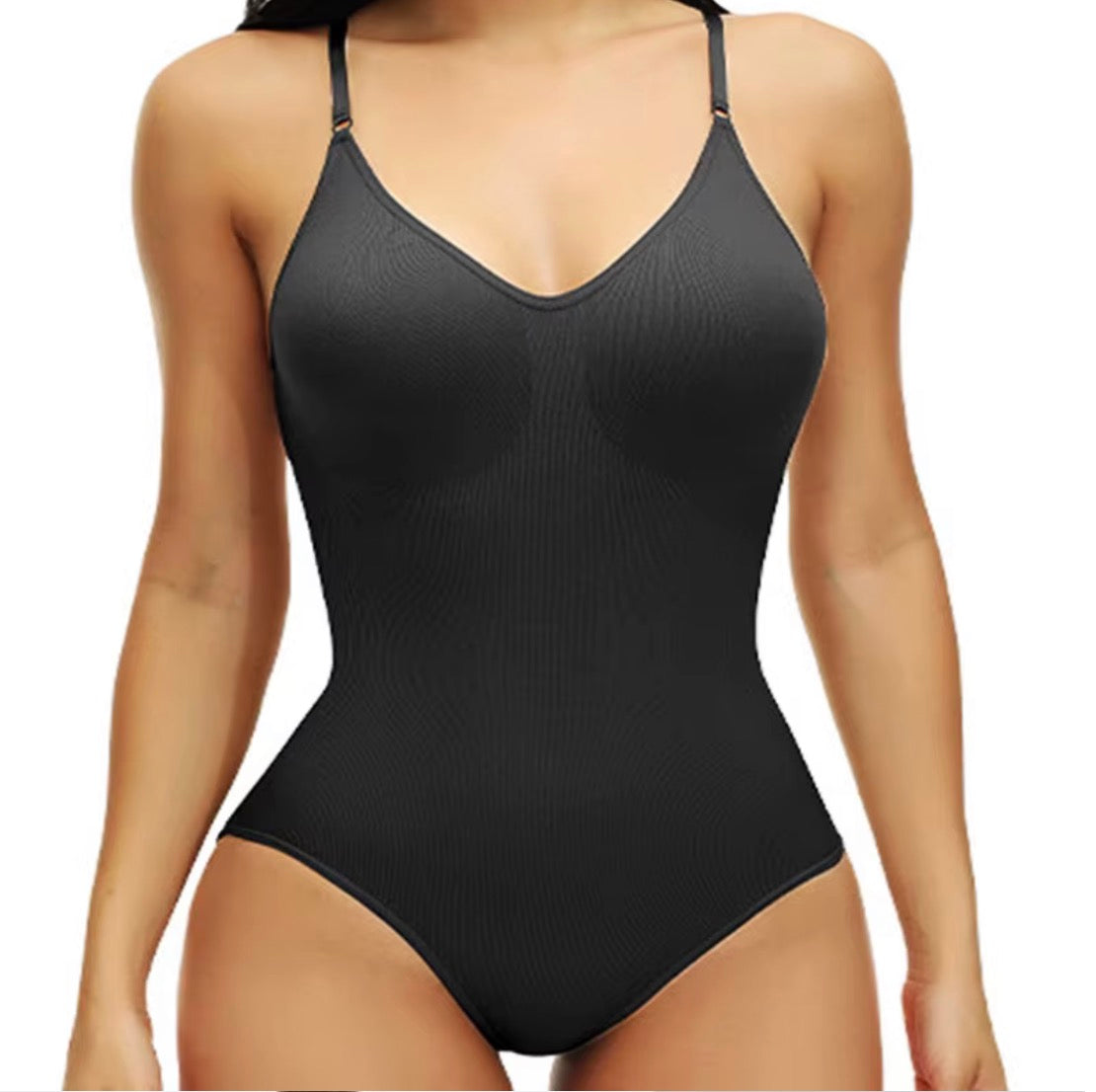 New Women V Neck Spaghetti Strap Bodysuits with Padded Body Suits Open Crotch Shapewear Slimming Body Shaper Smooth Out Bodysuit